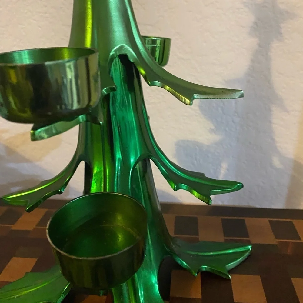 Vtg. Rare Pottery Barn 12” Green Heavy Metal Christmas Ball Candle Holder Tree